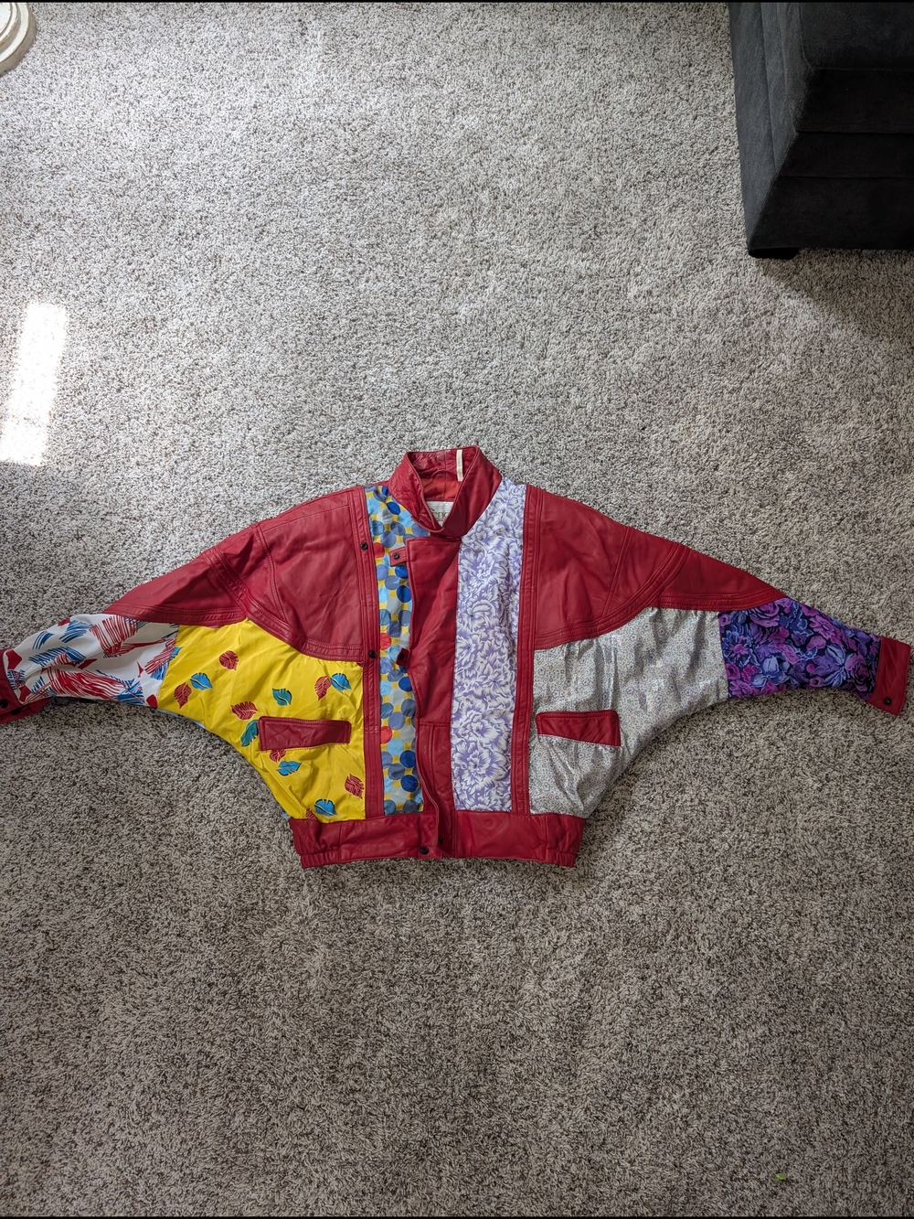Umi Multicolor Patchwork Red Leather Jacket